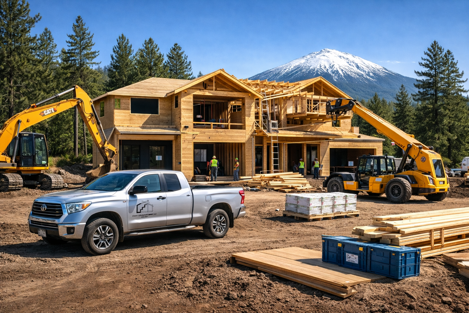 Smart Contractors Group — Active build site with Mt. Bachelor